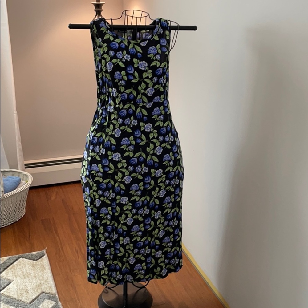 Blue floral sleeveless dress